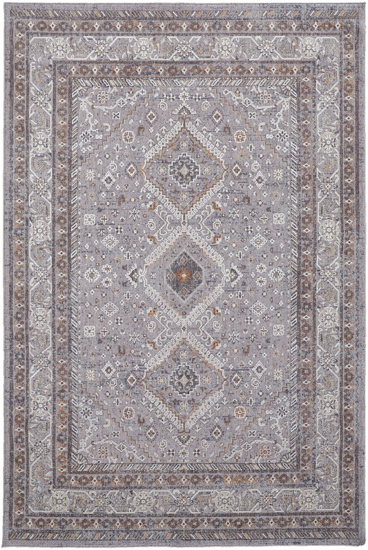 4' X 6' Gray Orange And Ivory Floral Power Loom Stain Resistant Area Rug - 48.0" (H) x 72.0" (W) x 0.47" (D)