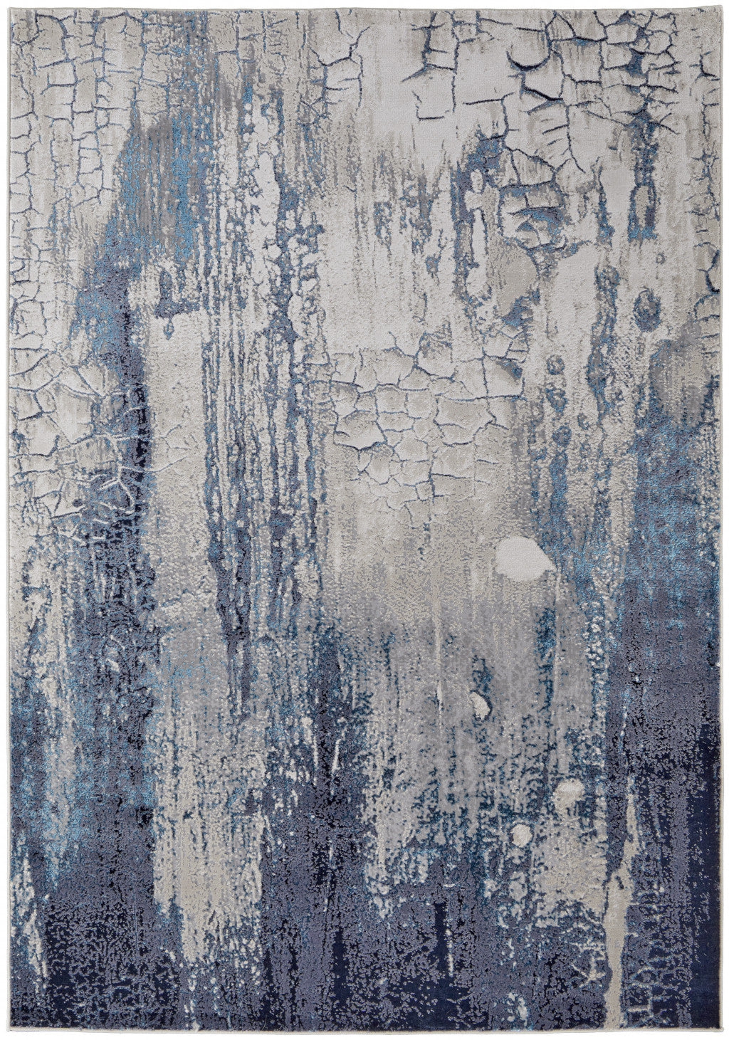 9' X 12' Ivory Blue And Black Abstract Power Loom Distressed Area Rug - 110.0" (H) x 144.0" (W) x 0.39" (D)