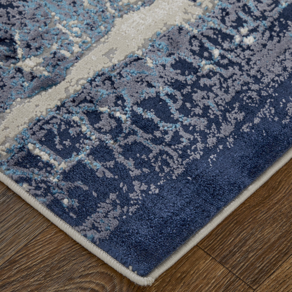 9' X 12' Ivory Blue And Black Abstract Power Loom Distressed Area Rug - 110.0" (H) x 144.0" (W) x 0.39" (D)