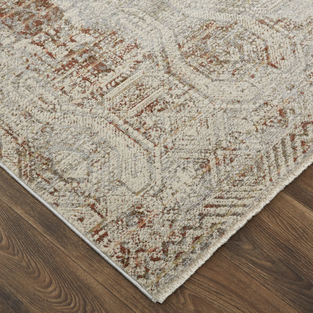 10' X 13' Tan Ivory And Orange Floral Power Loom Distressed Area Rug With Fringe - 23.62" (L) x 36.22" (W) x 0.23" (H)