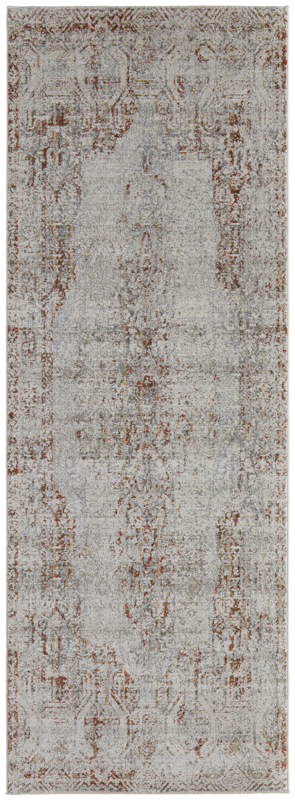 10' Tan Ivory And Orange Floral Power Loom Distressed Runner Rug With Fringe - 32.0" (L) x 156.0" (W) x 0.6" (H)