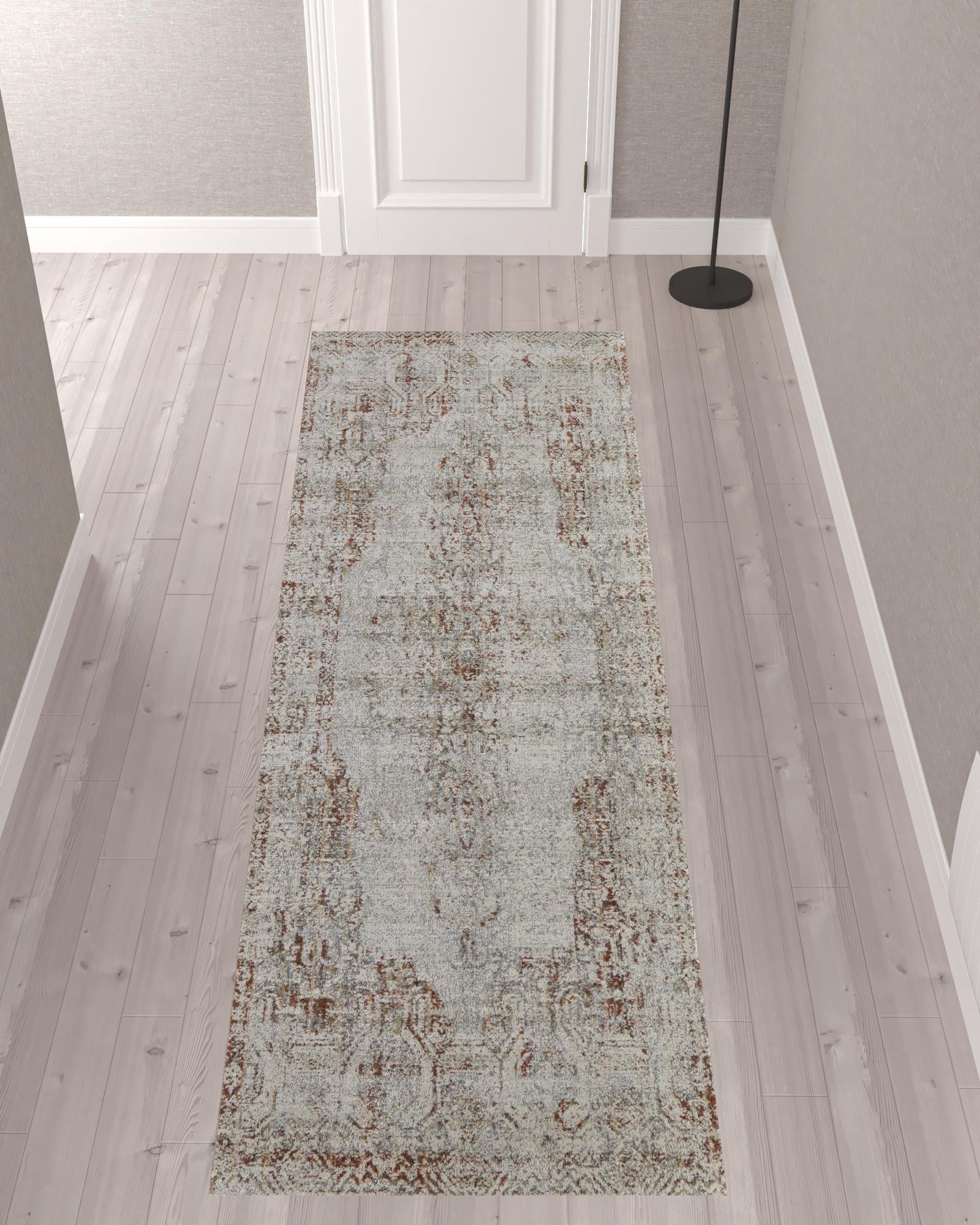 10' Tan Ivory And Orange Floral Power Loom Distressed Runner Rug With Fringe - 32.0" (L) x 156.0" (W) x 0.6" (H)