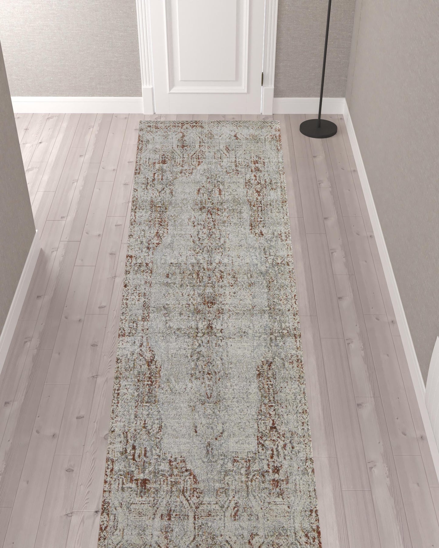 12' Tan Ivory And Orange Floral Power Loom Distressed Runner Rug With Fringe - 26.77" (L) x 92.52" (W) x 0.23" (H)