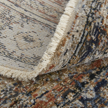 10' Tan Orange And Blue Floral Power Loom Distressed Runner Rug With Fringe - 27.0" (L) x 156.0" (W) x 0.6" (H)