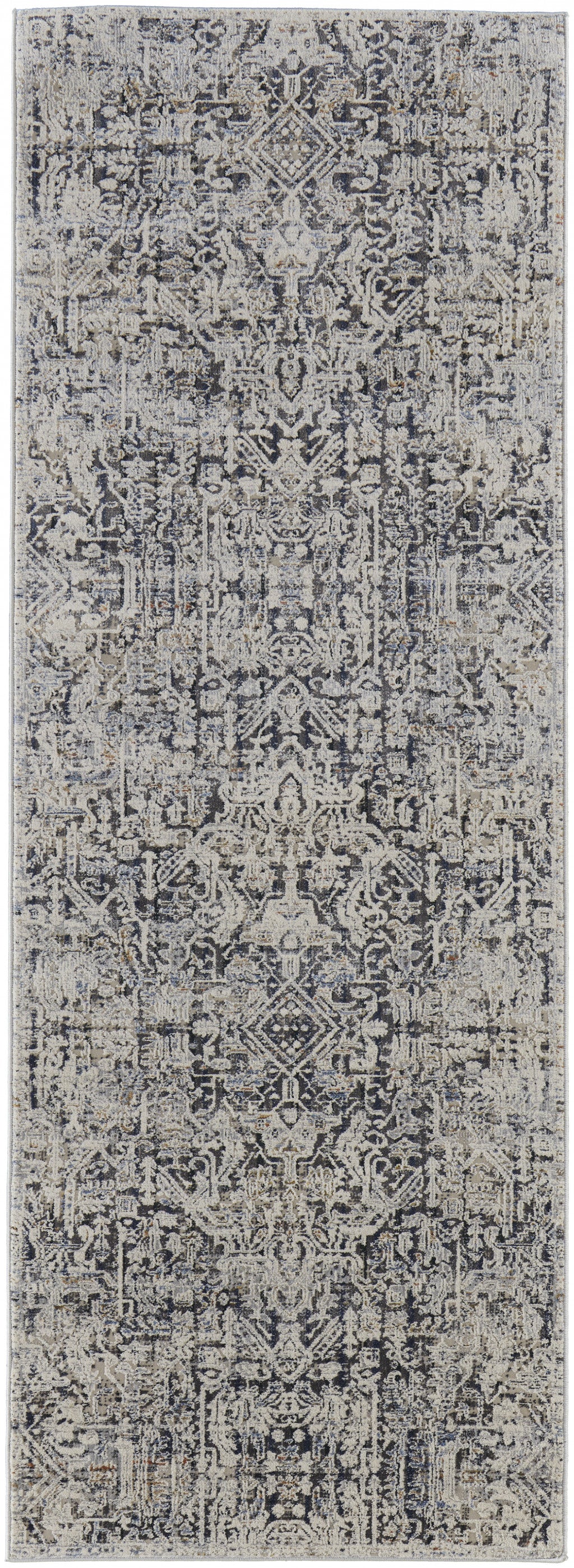 10' Ivory Gray And Taupe Abstract Power Loom Distressed Runner Rug With Fringe - 32.0" (L) x 120.0" (W) x 0.6" (H)