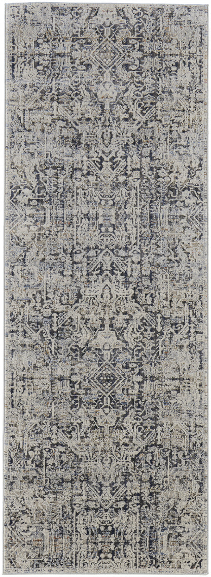 10' Ivory Gray And Taupe Abstract Power Loom Distressed Runner Rug With Fringe - 32.0" (L) x 120.0" (W) x 0.6" (H)