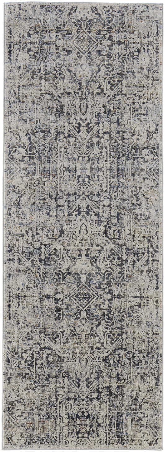 12' Ivory Gray And Taupe Abstract Power Loom Distressed Runner Rug With Fringe - 26.77" (L) x 92.52" (W) x 0.31" (H)