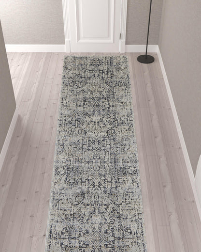 12' Ivory Gray And Taupe Abstract Power Loom Distressed Runner Rug With Fringe - 26.77" (L) x 92.52" (W) x 0.31" (H)