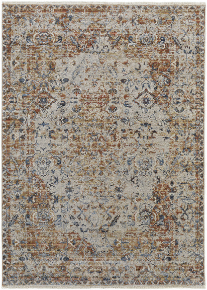 10' X 13' Tan Ivory And Orange Floral Power Loom Area Rug With Fringe - 23.62" (L) x 36.22" (W) x 0.23" (H)