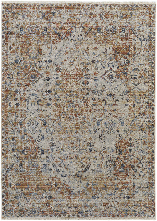 10' X 13' Tan Ivory And Orange Floral Power Loom Area Rug With Fringe - 23.62" (L) x 36.22" (W) x 0.23" (H)