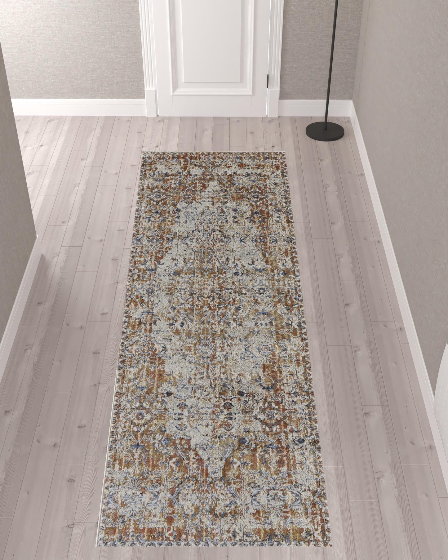 10' Tan Ivory And Orange Floral Power Loom Runner Rug With Fringe - 27.0" (L) x 156.0" (W) x 0.6" (H)