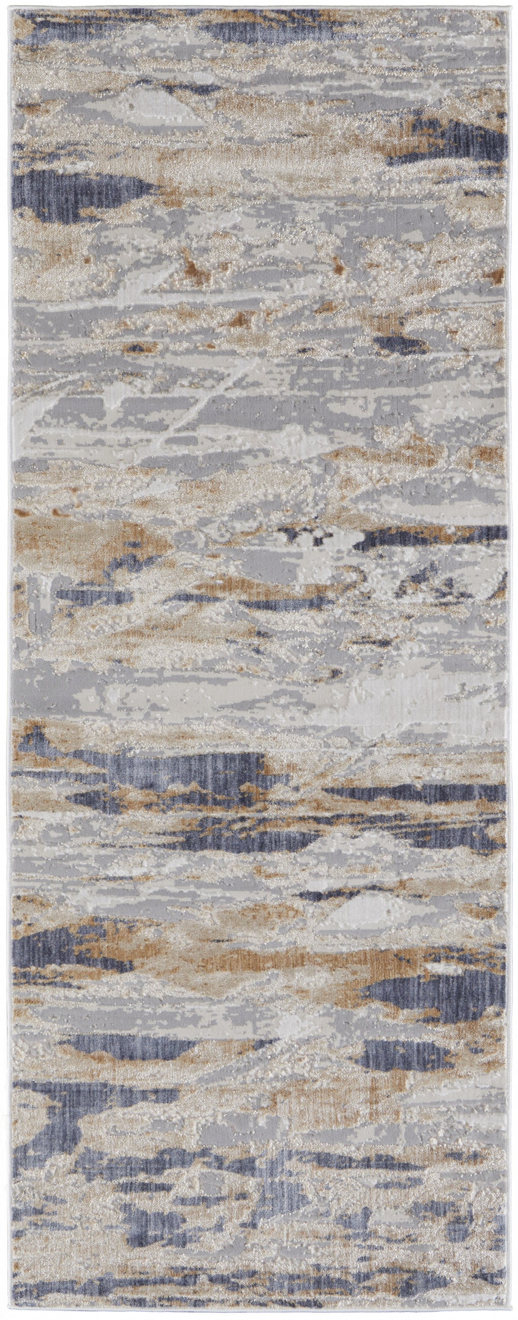 12' Tan Orange And Ivory Abstract Power Loom Distressed Runner Rug - 26.77" (L) x 92.52" (W) x 0.23" (H)