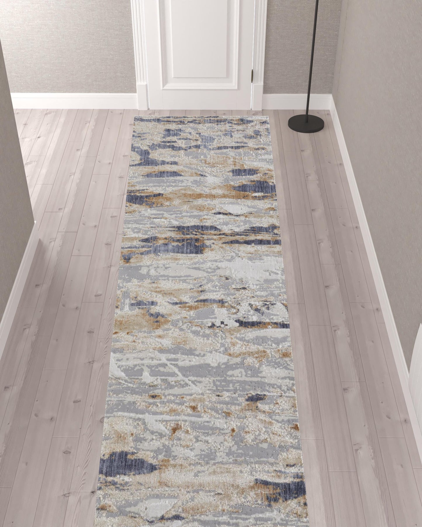 12' Tan Orange And Ivory Abstract Power Loom Distressed Runner Rug - 26.77" (L) x 92.52" (W) x 0.23" (H)