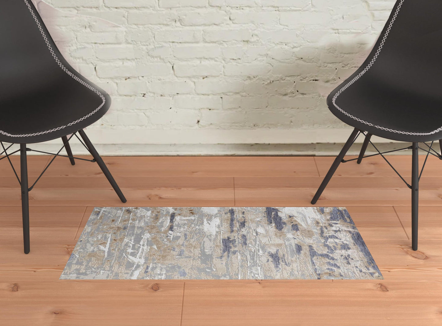 2' X 3' Tan Orange And Ivory Abstract Power Loom Distressed Area Rug - 63.0" (L) x 90.5" (W) x 0.25" (H) FurniFindUSA