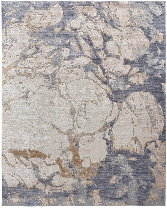 10' X 13' Tan And Blue Abstract Power Loom Distressed Area Rug - 23.62" (L) x 36.22" (W) x 0.23" (H)