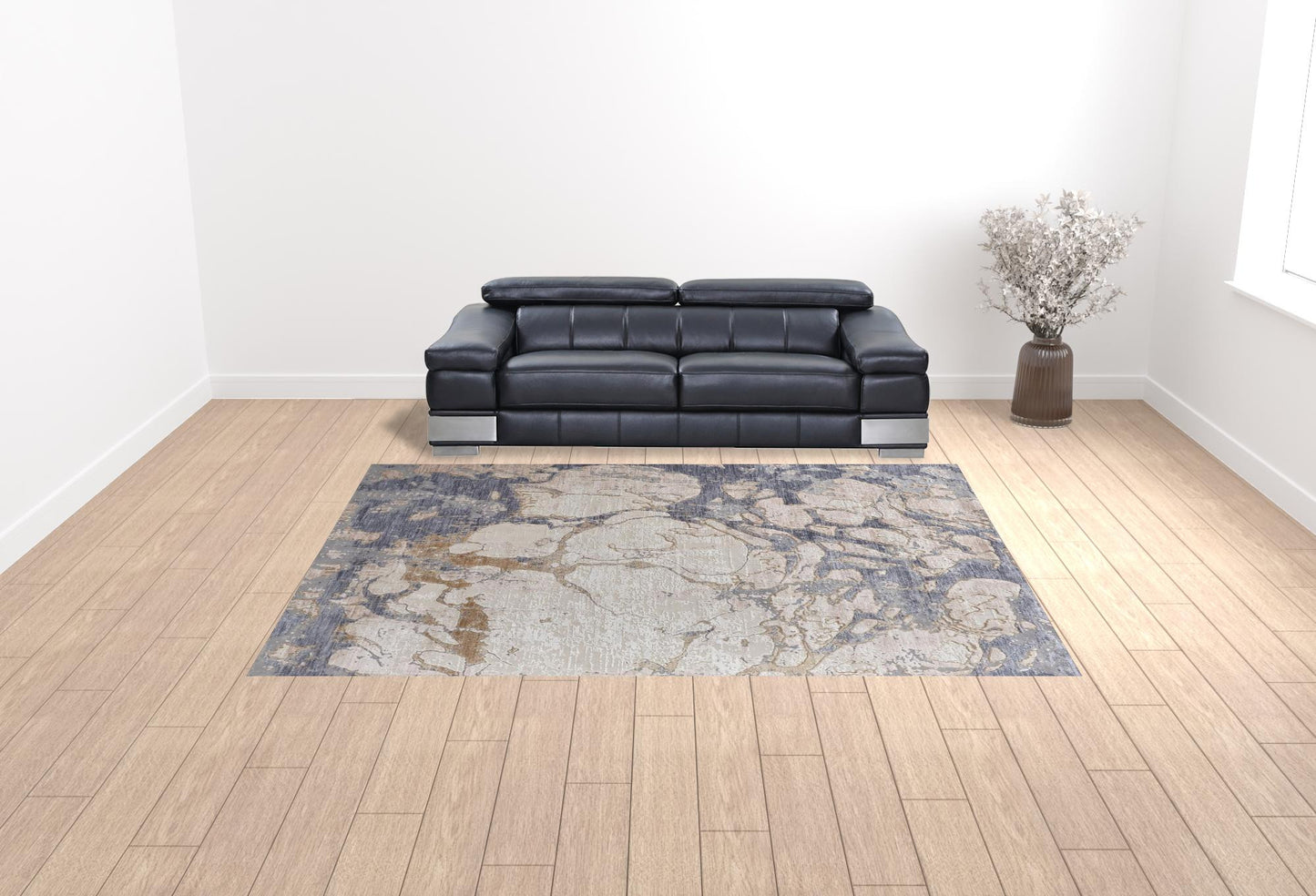 10' X 13' Tan And Blue Abstract Power Loom Distressed Area Rug - 23.62" (L) x 36.22" (W) x 0.23" (H)