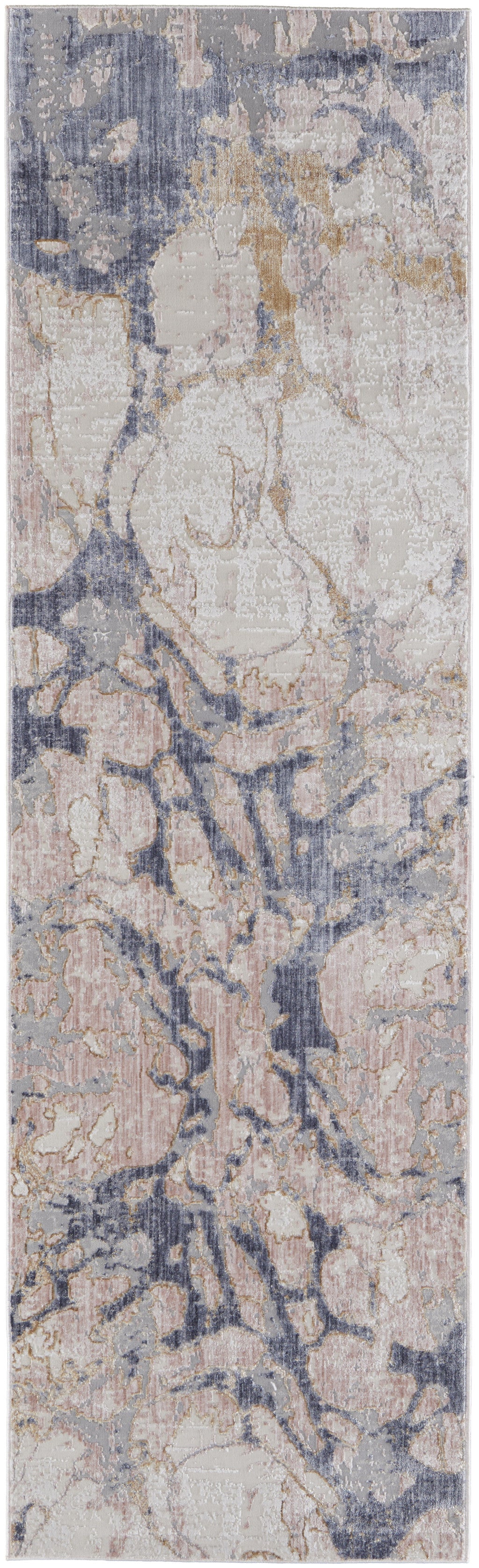 12' Beige and Blue Abstract Power Loom Distressed Runner Rug - 26.0" (L) x 45.0" (W) x 0.32" (H)