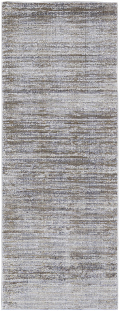 12' Taupe Silver And Tan Abstract Power Loom Runner Rug - 21.65" (L) x 90.55" (W) x 0.39" (H)