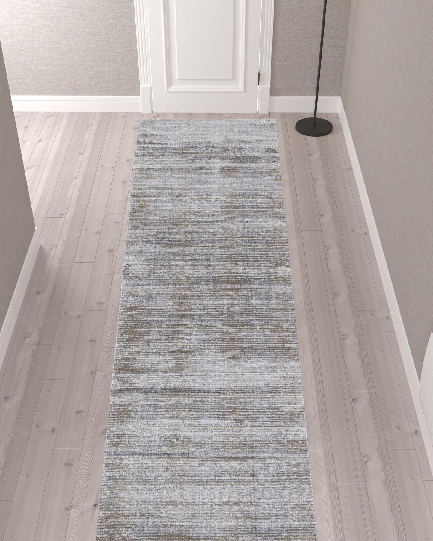 12' Taupe Silver And Tan Abstract Power Loom Runner Rug - 21.65" (L) x 90.55" (W) x 0.39" (H)