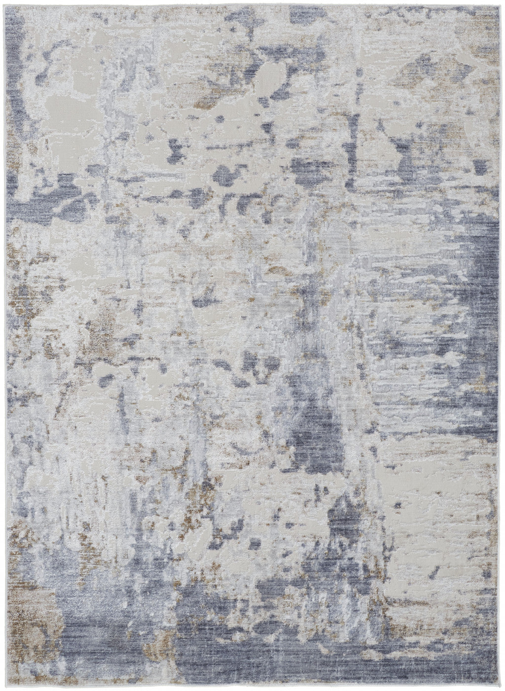 4' X 6' Ivory Gray And Blue Abstract Power Loom Distressed Area Rug - 48.0" (H) x 72.0" (W) x 0.28" (D)