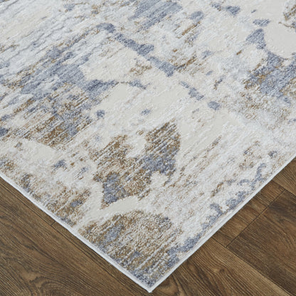 4' X 6' Ivory Gray And Blue Abstract Power Loom Distressed Area Rug - 48.0" (H) x 72.0" (W) x 0.28" (D)