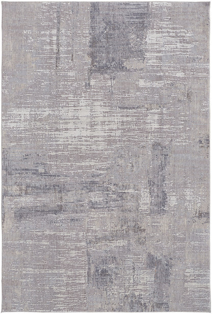 8' X 10' Taupe Tan And Blue Abstract Power Loom Distressed Stain Resistant Area Rug - 96.0" (H) x 120.0" (W) x 0.47" (D)