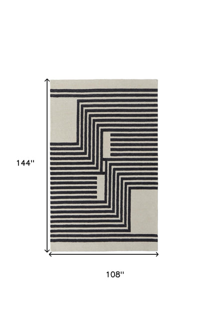 9' X 12' Gray and Black Wool Abstract Hand Tufted Area Rug - 108.0" (H) x 144.0" (W) x 0.59" (D)