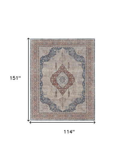 5' X 7' Gray Red And Blue Floral Power Loom Stain Resistant Area Rug