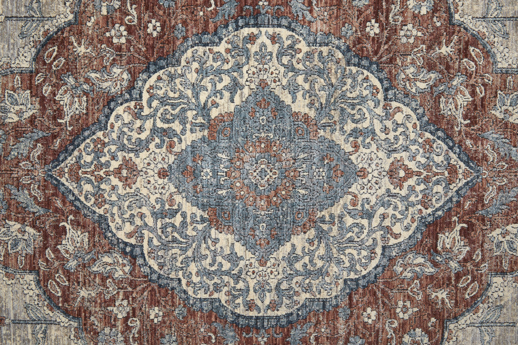 5' X 7' Gray Red And Blue Floral Power Loom Stain Resistant Area Rug