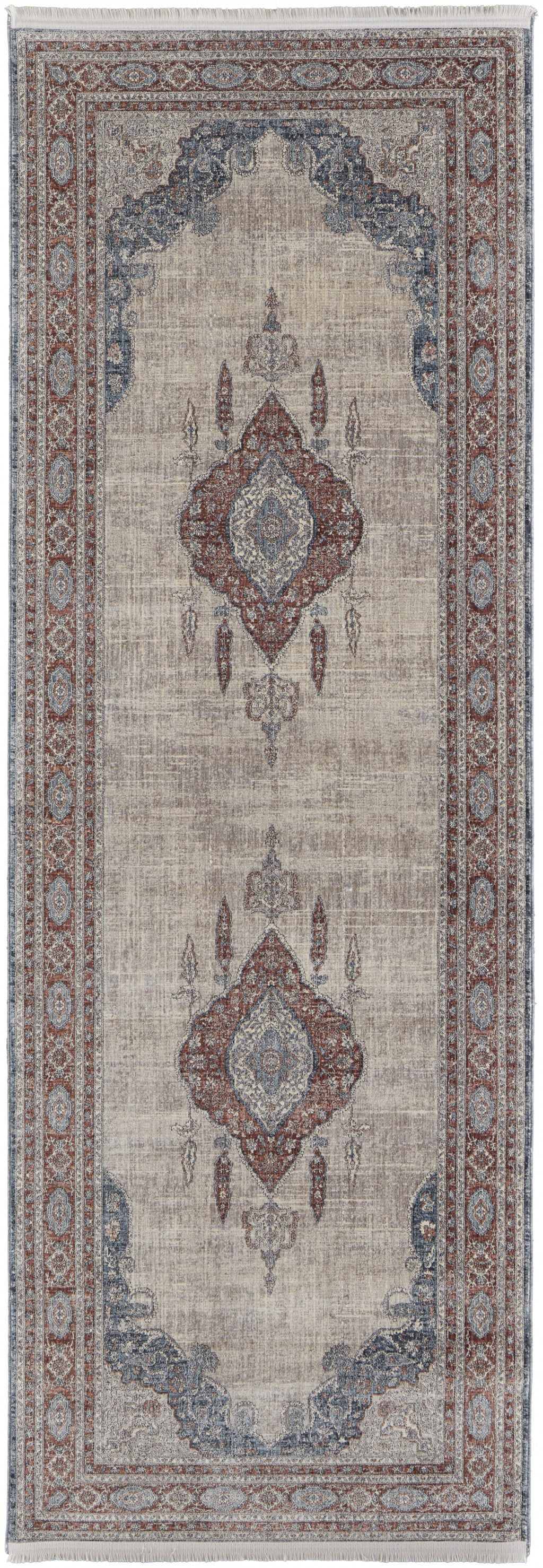 5' X 7' Gray Red And Blue Floral Power Loom Stain Resistant Area Rug