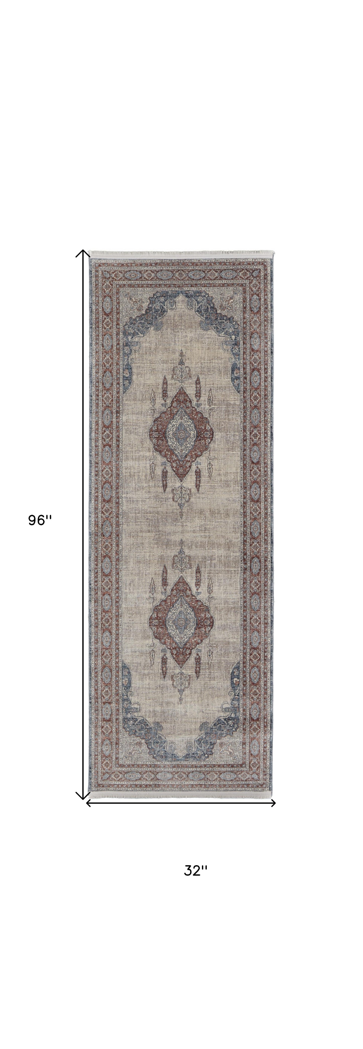 5' X 7' Gray Red And Blue Floral Power Loom Stain Resistant Area Rug