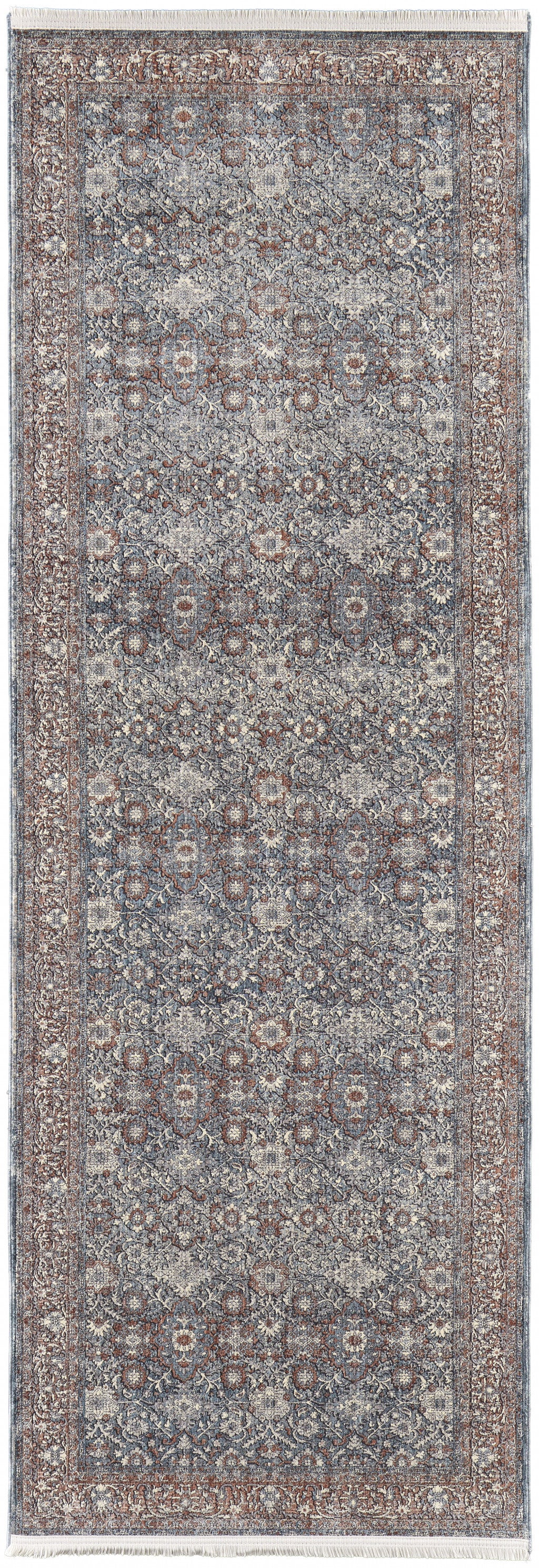 5' X 7' Blue And Red Floral Power Loom Stain Resistant Area Rug