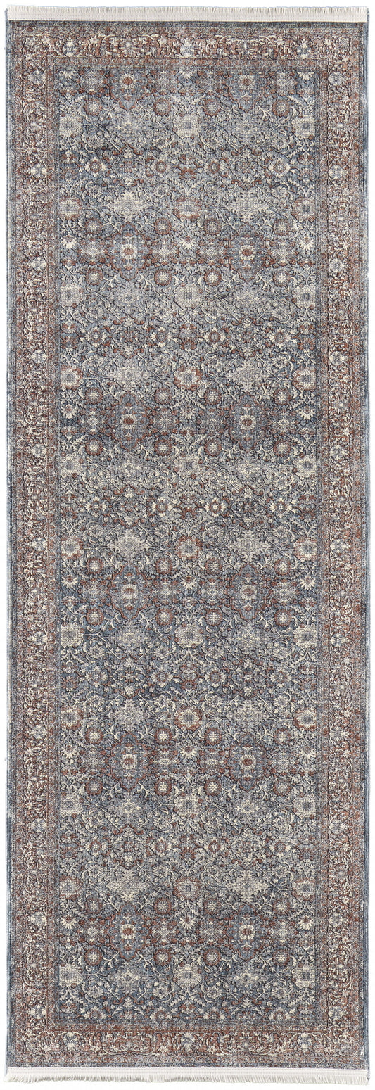 5' X 7' Blue And Red Floral Power Loom Stain Resistant Area Rug