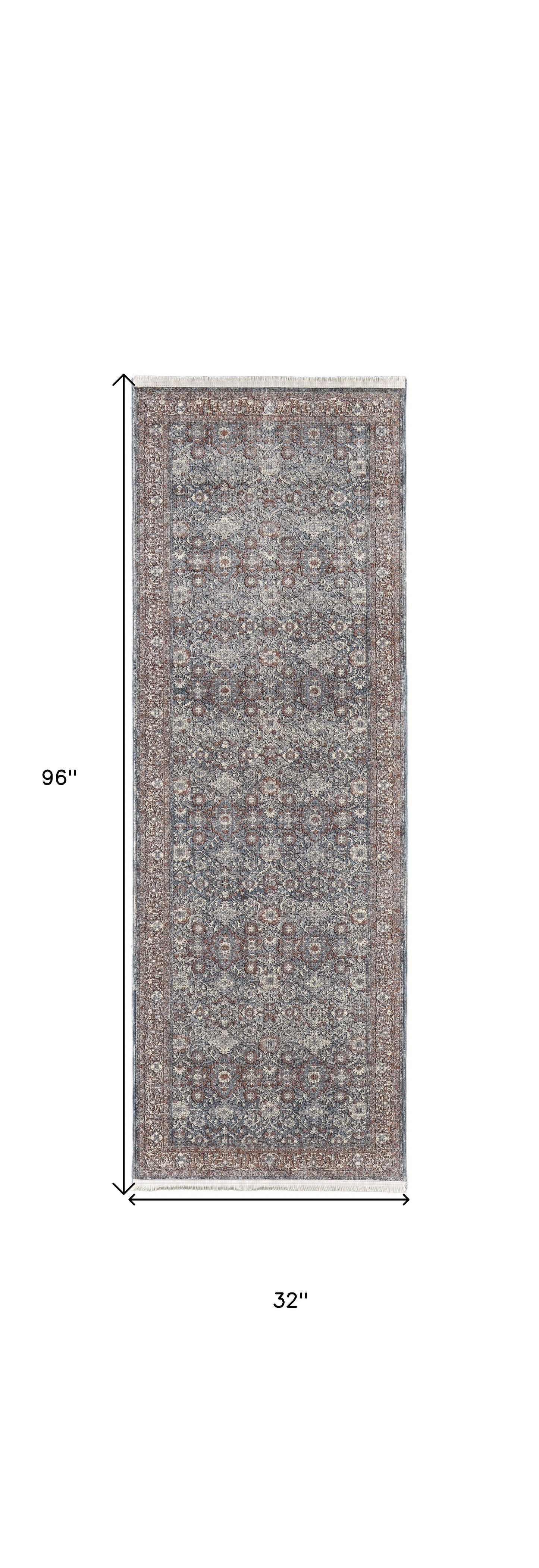 5' X 7' Blue And Red Floral Power Loom Stain Resistant Area Rug