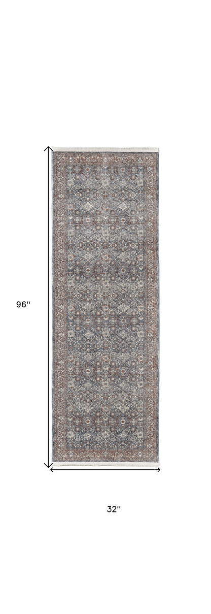 5' X 7' Blue And Red Floral Power Loom Stain Resistant Area Rug