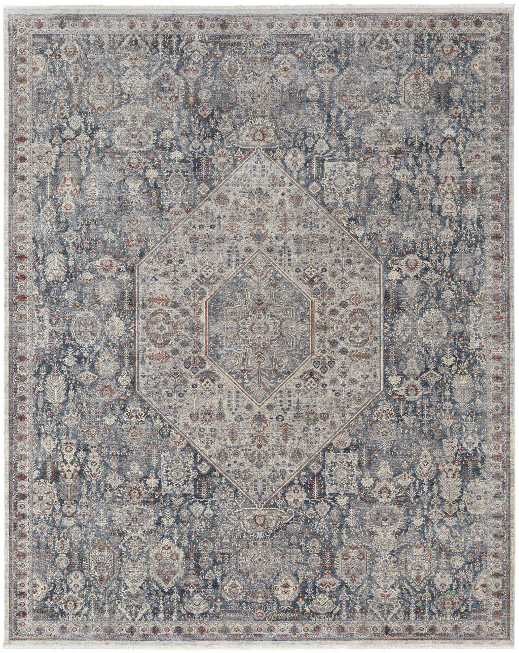 2' X 3' Blue And Ivory Floral Power Loom Stain Resistant Area Rug - 48.0" (L) x 72.0" (W) x 0.25" (H)