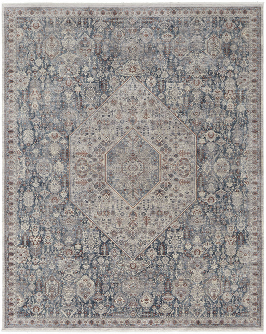 2' X 3' Blue And Ivory Floral Power Loom Stain Resistant Area Rug - 48.0" (L) x 72.0" (W) x 0.25" (H)