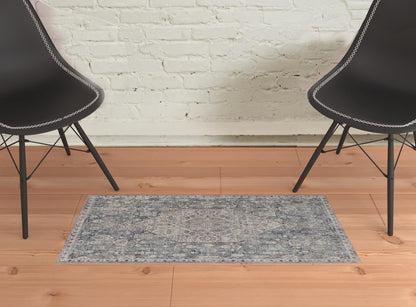 2' X 3' Blue And Ivory Floral Power Loom Stain Resistant Area Rug - 48.0" (L) x 72.0" (W) x 0.25" (H)