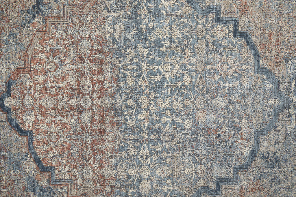 5' X 7' Blue Red And Gray Floral Power Loom Stain Resistant Area Rug