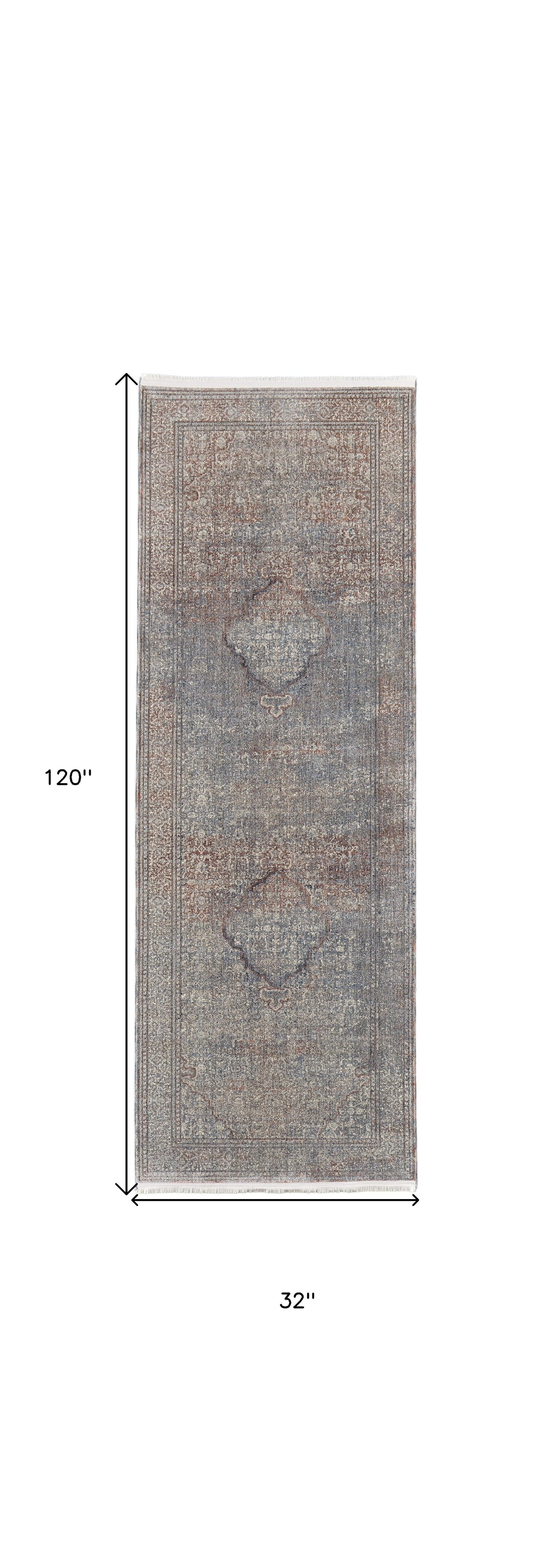 5' X 7' Blue Red And Gray Floral Power Loom Stain Resistant Area Rug