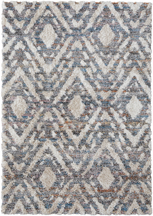 9' X 12' Ivory Gray And Taupe Geometric Power Loom Stain Resistant Area Rug - 108.0" (H) x 144.0" (W) x 1.29" (D)