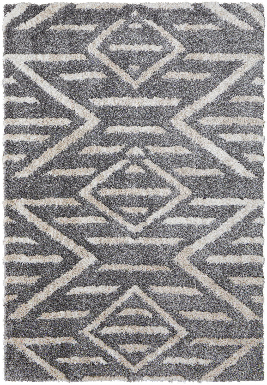 9' X 12' Gray And Ivory Geometric Power Loom Stain Resistant Area Rug - 108.0" (H) x 144.0" (W) x 1.29" (D)