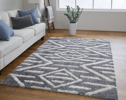 9' X 12' Gray And Ivory Geometric Power Loom Stain Resistant Area Rug - 108.0" (H) x 144.0" (W) x 1.29" (D)