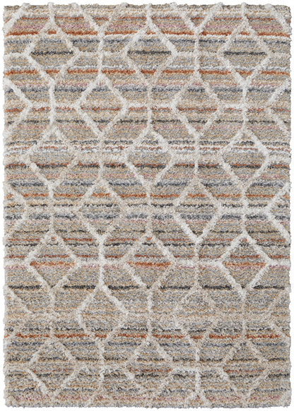 9' X 12' Tan Taupe And Ivory Geometric Power Loom Stain Resistant Area Rug - 108.0" (H) x 144.0" (W) x 1.29" (D)