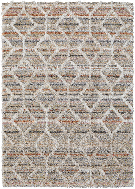 9' X 12' Tan Taupe And Ivory Geometric Power Loom Stain Resistant Area Rug - 108.0" (H) x 144.0" (W) x 1.29" (D)