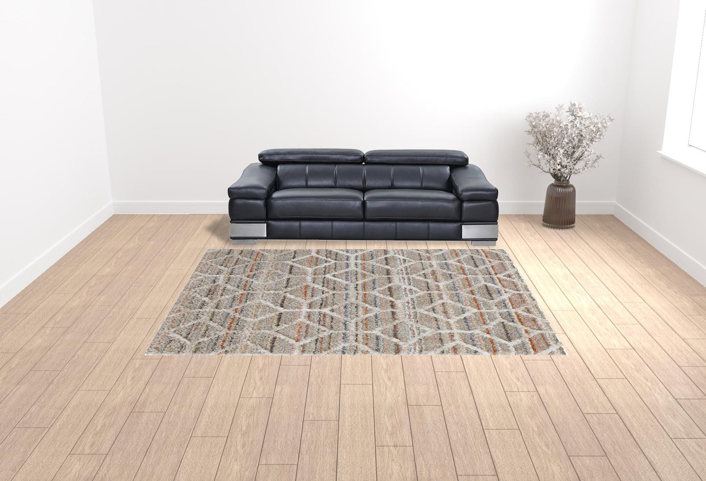 9' X 12' Tan Taupe And Ivory Geometric Power Loom Stain Resistant Area Rug - 108.0" (H) x 144.0" (W) x 1.29" (D)