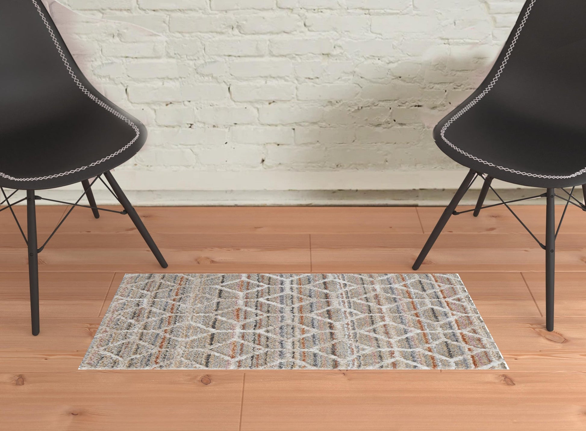2' X 3' Tan Taupe And Ivory Geometric Power Loom Stain Resistant Area Rug - 63.52" (L) x 63.52" (W) x 0.35" (H) FurniFindUSA