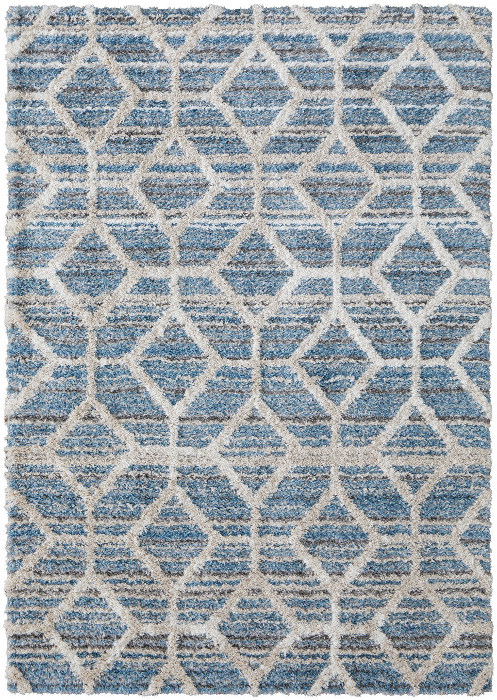 9' X 12' Blue And Ivory Geometric Power Loom Stain Resistant Area Rug - 108.0" (H) x 144.0" (W) x 1.29" (D)