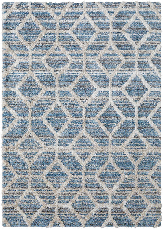 9' X 12' Blue And Ivory Geometric Power Loom Stain Resistant Area Rug - 108.0" (H) x 144.0" (W) x 1.29" (D)