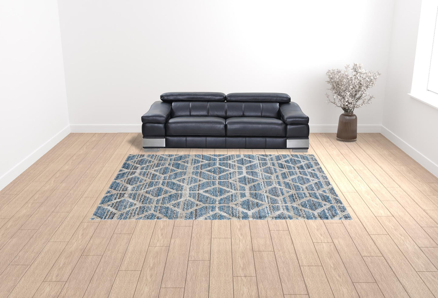 9' X 12' Blue And Ivory Geometric Power Loom Stain Resistant Area Rug - 108.0" (H) x 144.0" (W) x 1.29" (D)